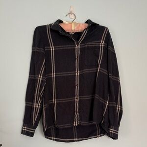 L.L. Bean Signature Navy and White Plaid Flannel Shirt